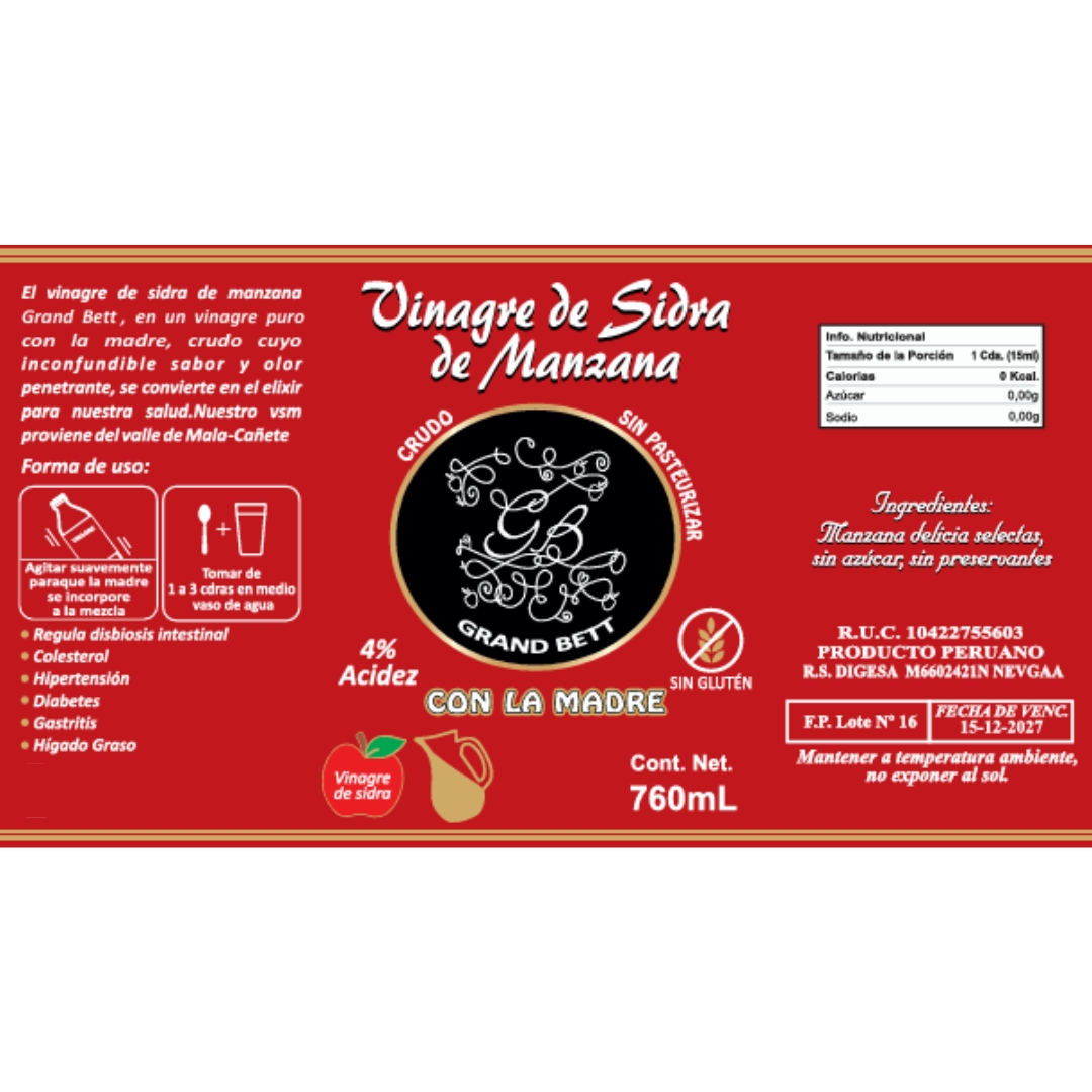 Vinagre de Sidra de Manzana 760ml - Imagen 2